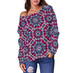 Magenta Mandala Bohemian Pattern Print Off Shoulder Sweatshirt GearFrost