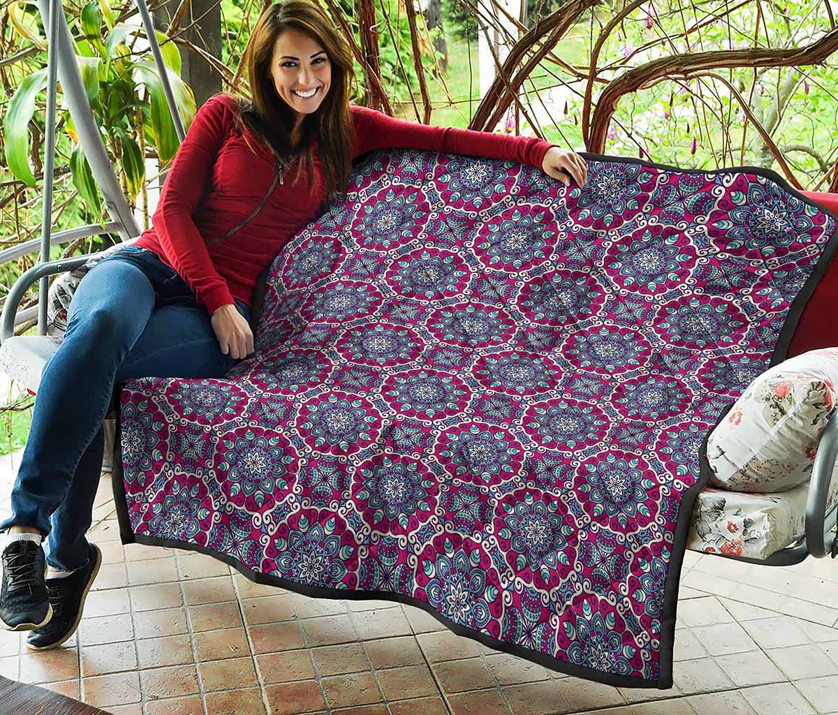 Magenta Mandala Bohemian Pattern Print Quilt