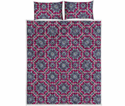 Magenta Mandala Bohemian Pattern Print Quilt Bed Set