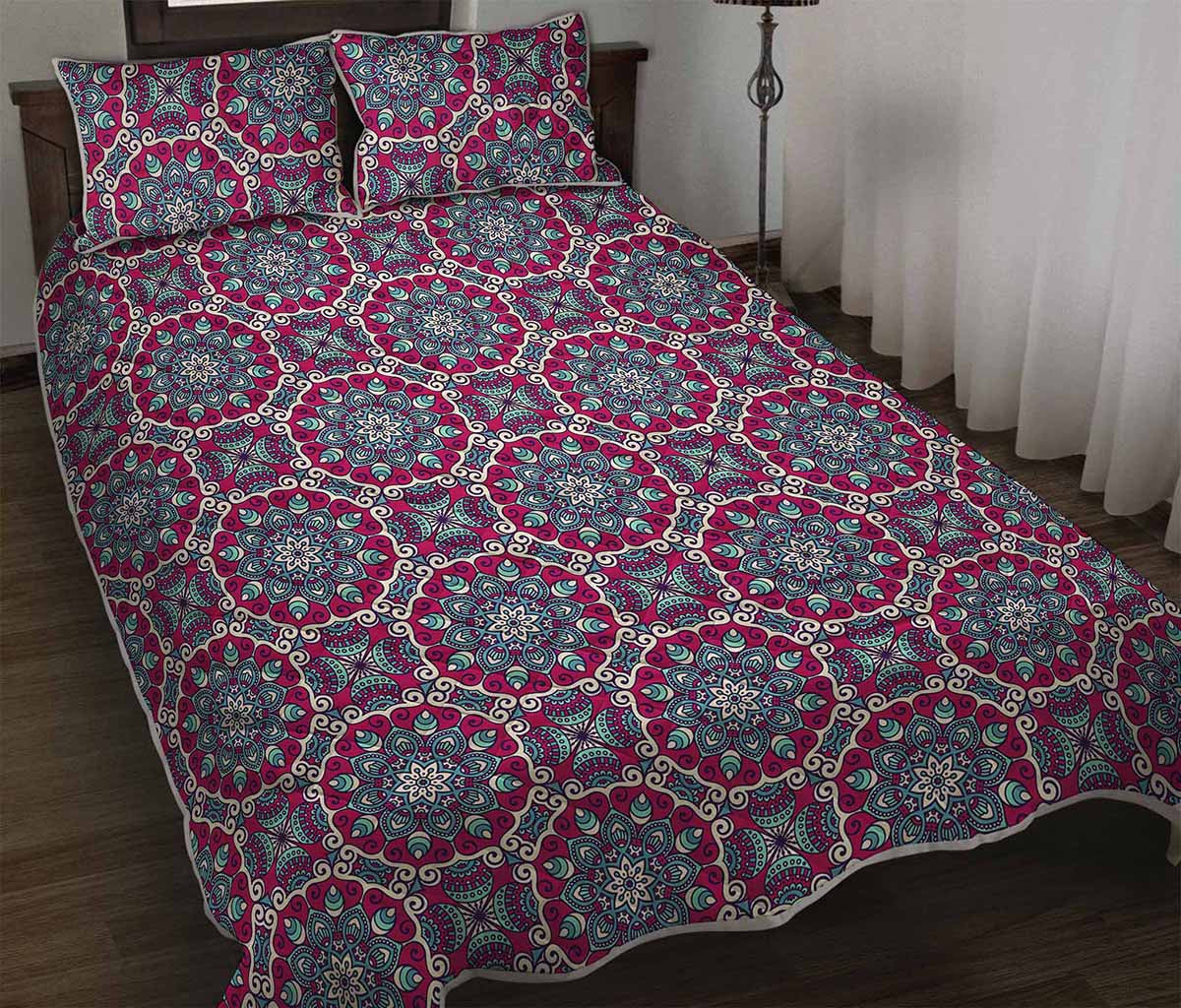 Magenta Mandala Bohemian Pattern Print Quilt Bed Set