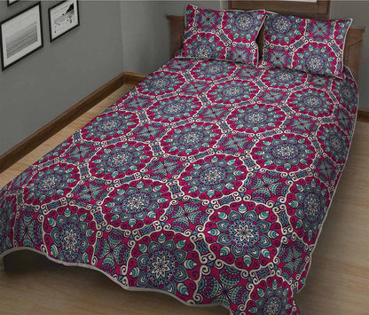 Magenta Mandala Bohemian Pattern Print Quilt Bed Set