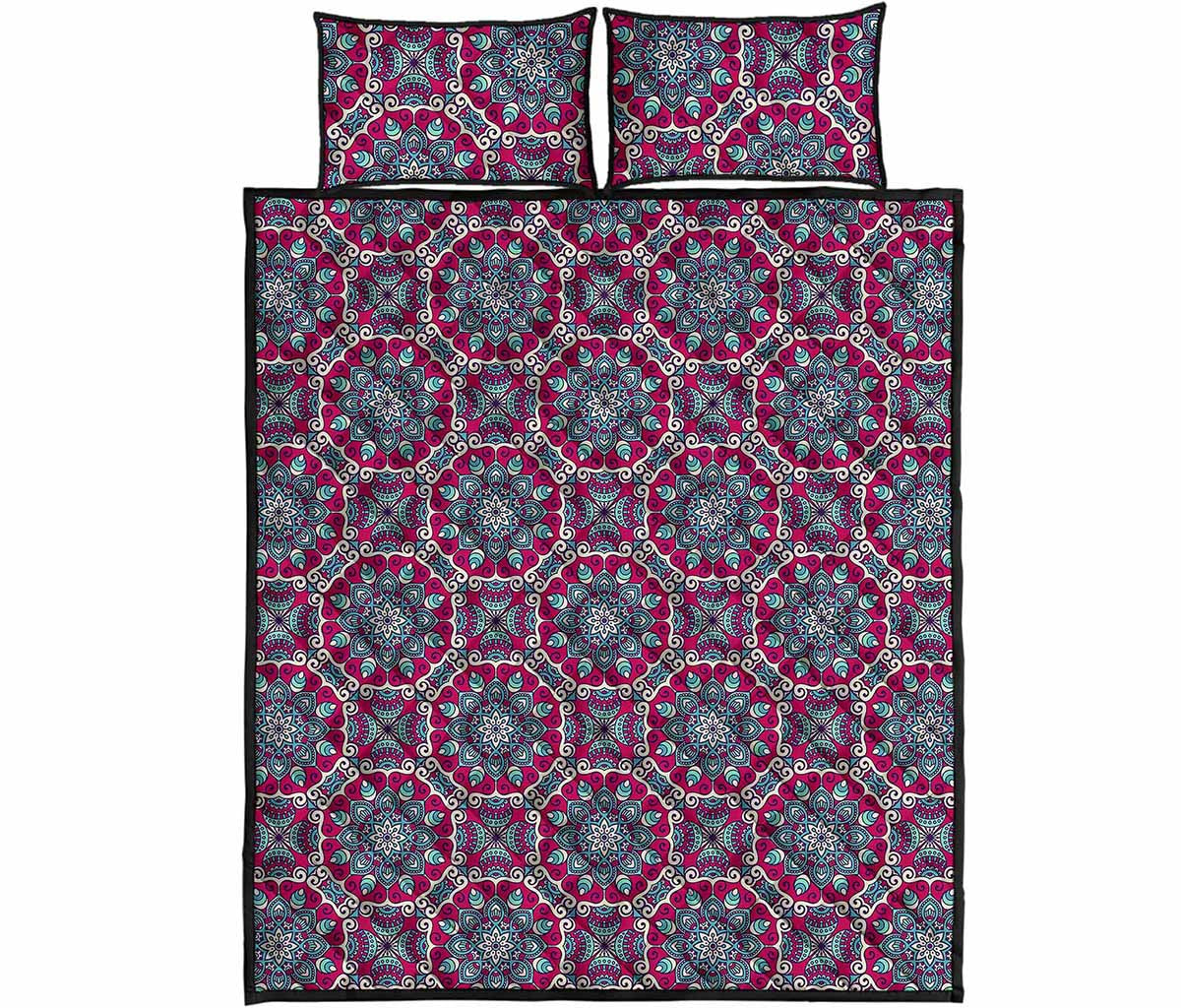 Magenta Mandala Bohemian Pattern Print Quilt Bed Set
