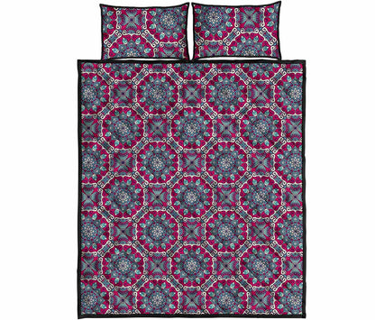 Magenta Mandala Bohemian Pattern Print Quilt Bed Set