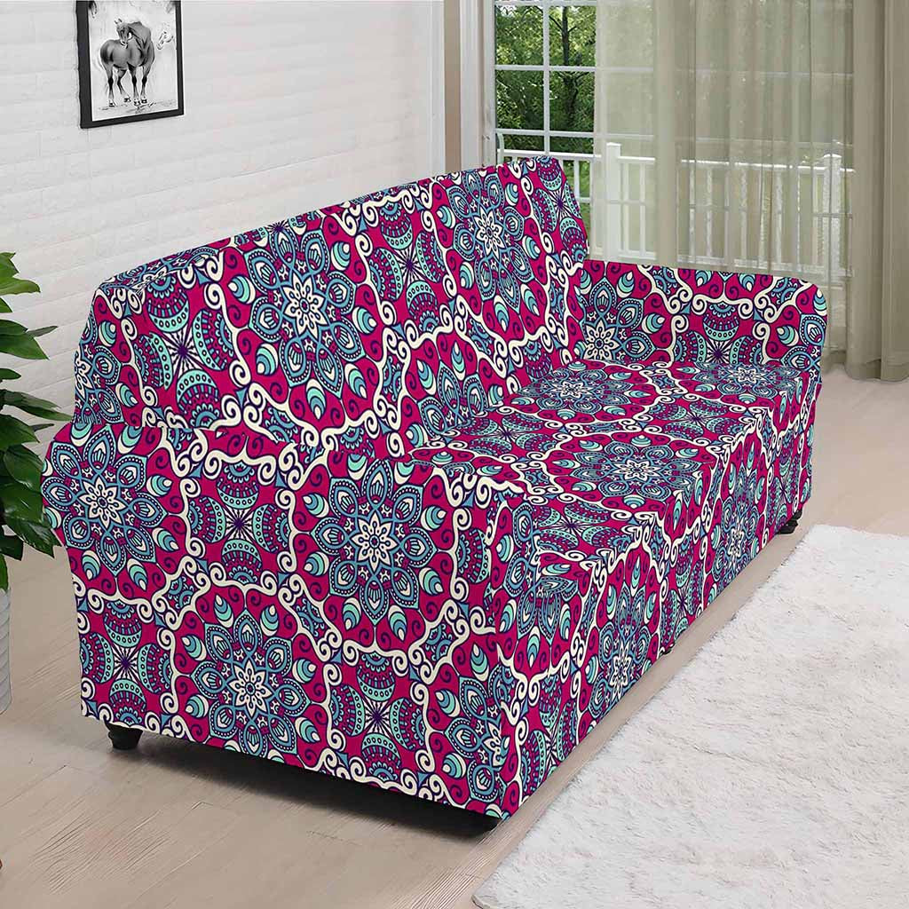 Magenta Mandala Bohemian Pattern Print Sofa Cover