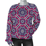 Magenta Mandala Bohemian Pattern Print Women's Crewneck Sweatshirt GearFrost