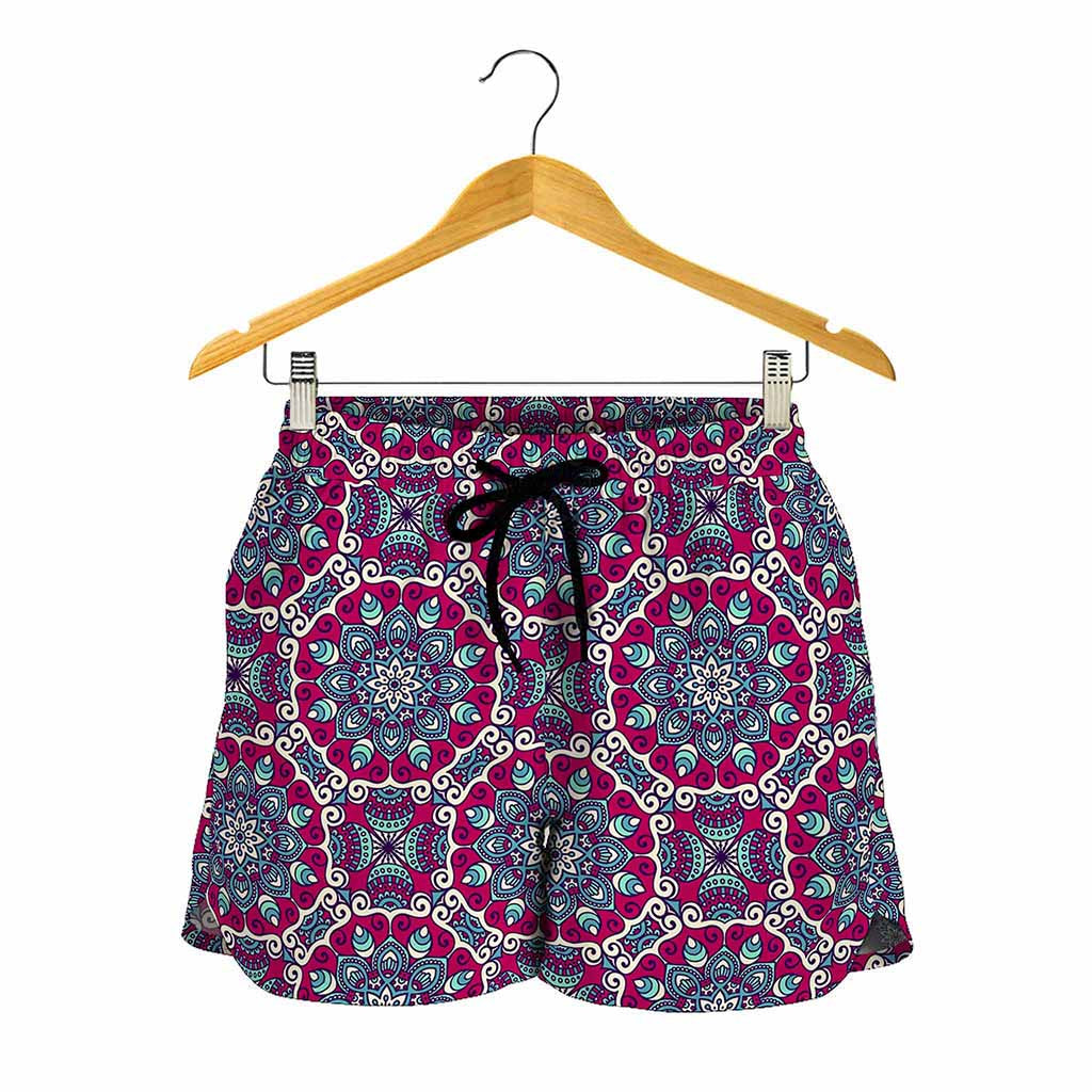 Magenta Mandala Bohemian Pattern Print Women's Shorts