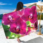 Magenta Orchid Flower Print Beach Sarong Wrap