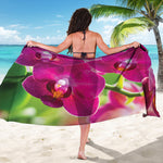Magenta Orchid Flower Print Beach Sarong Wrap