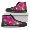 Magenta Orchid Flower Print Black High Top Sneakers