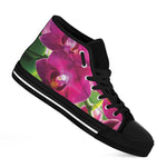 Magenta Orchid Flower Print Black High Top Shoes