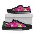 Magenta Orchid Flower Print Black Low Top Sneakers