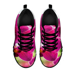 Magenta Orchid Flower Print Black Sneakers