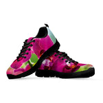 Magenta Orchid Flower Print Black Sneakers