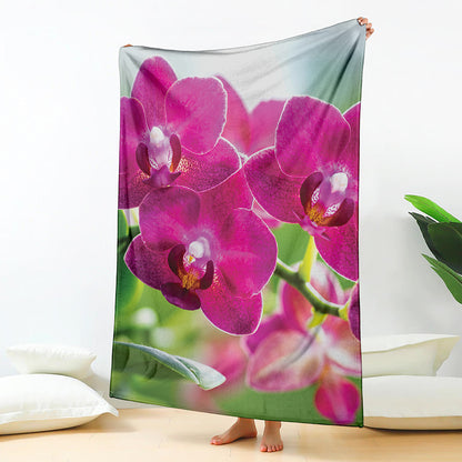 Magenta Orchid Flower Print Blanket