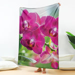 Magenta Orchid Flower Print Blanket