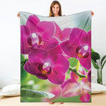 Magenta Orchid Flower Print Blanket