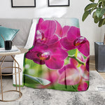 Magenta Orchid Flower Print Blanket