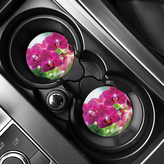 Magenta Orchid Flower Print Car Coasters