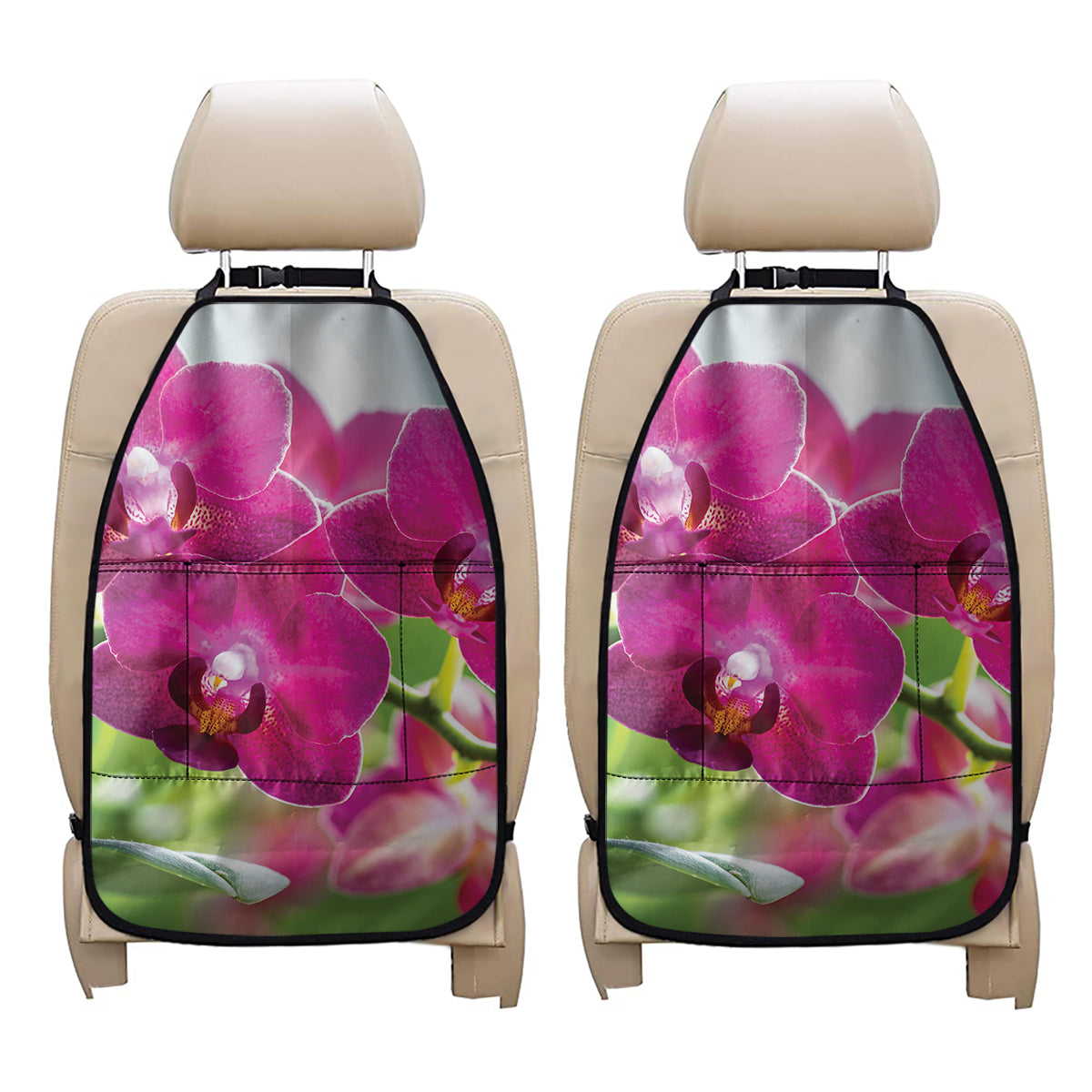 Magenta Orchid Flower Print Car Seat Organizers