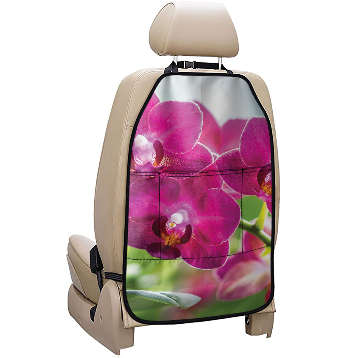 Magenta Orchid Flower Print Car Seat Organizers