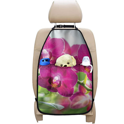 Magenta Orchid Flower Print Car Seat Organizers
