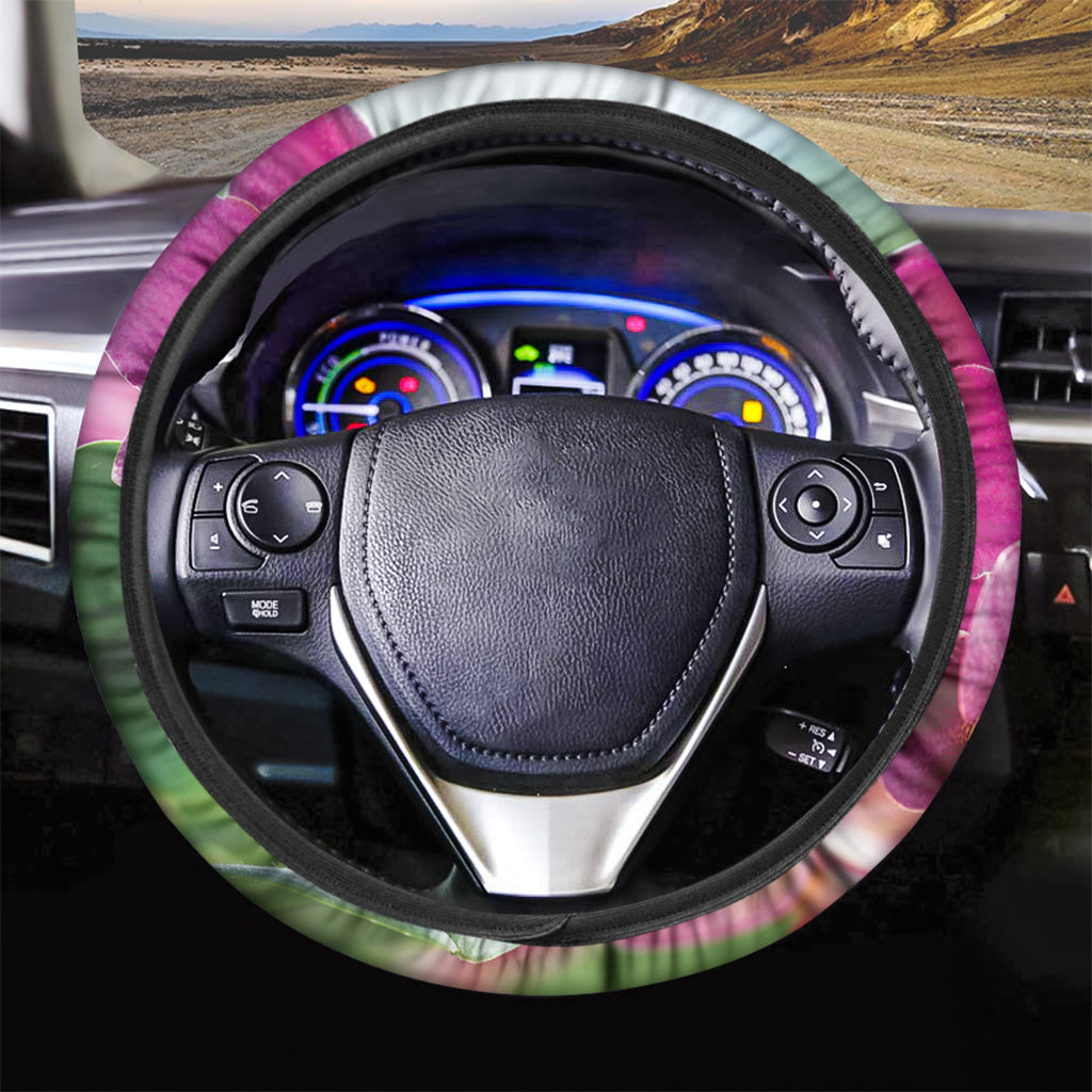 Magenta Orchid Flower Print Car Steering Wheel Cover