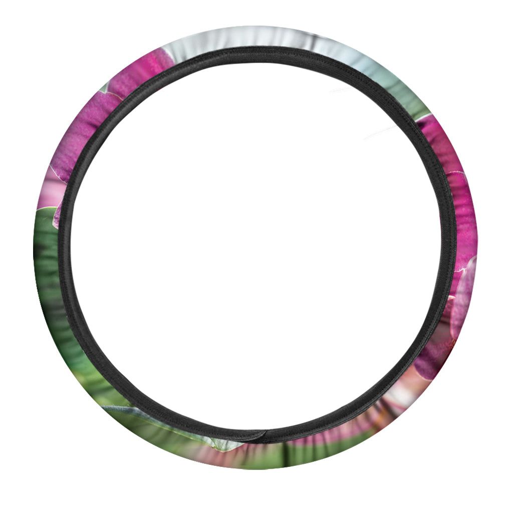 Magenta Orchid Flower Print Car Steering Wheel Cover