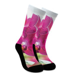Magenta Orchid Flower Print Crew Socks