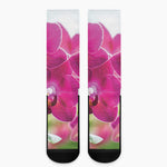Magenta Orchid Flower Print Crew Socks