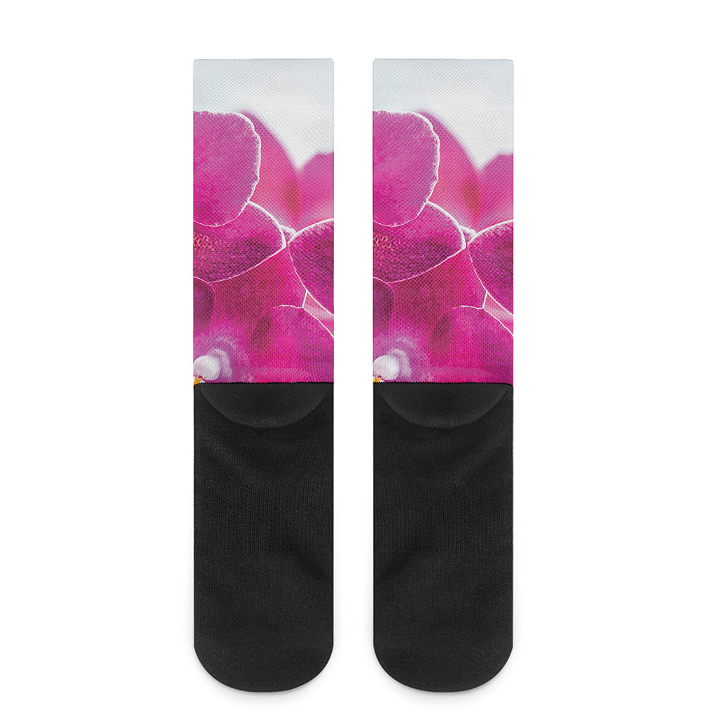 Magenta Orchid Flower Print Crew Socks