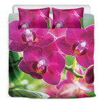 Magenta Orchid Flower Print Duvet Cover Bedding Set