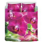 Magenta Orchid Flower Print Duvet Cover Bedding Set