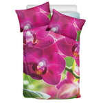 Magenta Orchid Flower Print Duvet Cover Bedding Set