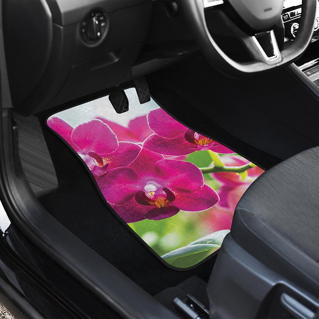 Magenta Orchid Flower Print Front and Back Car Floor Mats