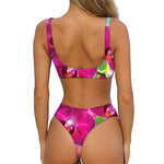 Magenta Orchid Flower Print Front Bow Tie Bikini