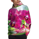 Magenta Orchid Flower Print Pullover Hoodie
