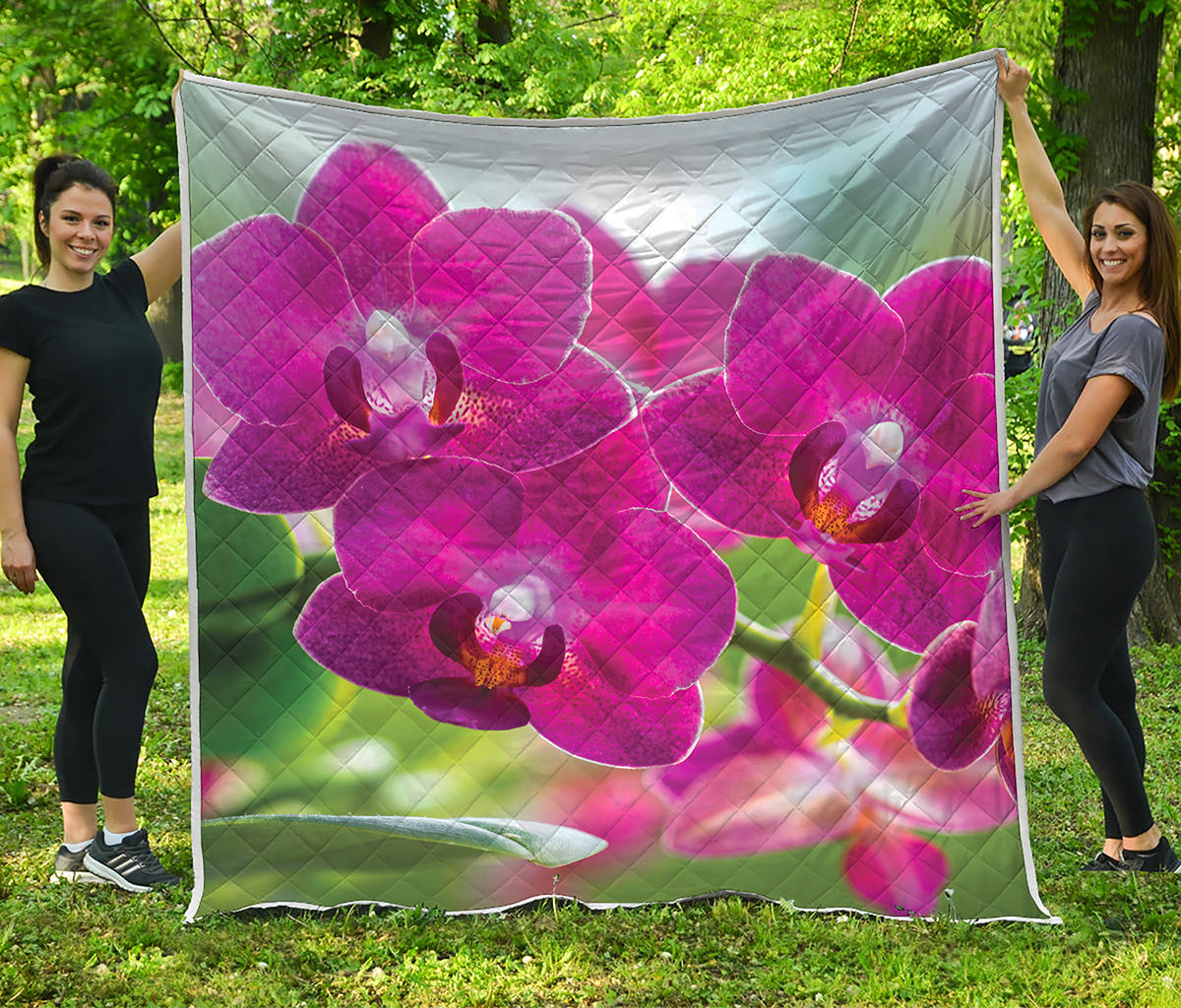 Magenta Orchid Flower Print Quilt