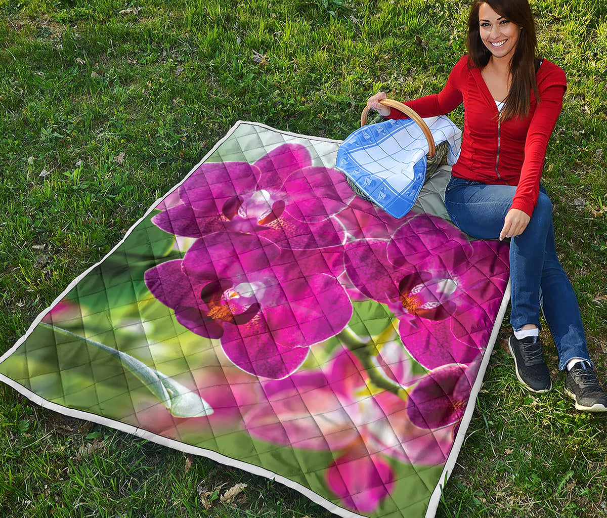 Magenta Orchid Flower Print Quilt