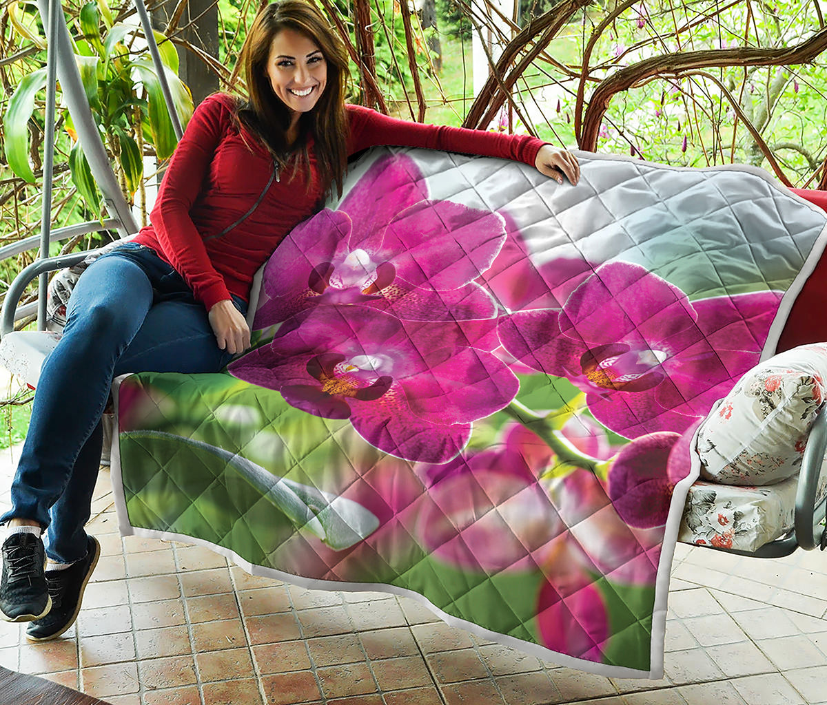 Magenta Orchid Flower Print Quilt