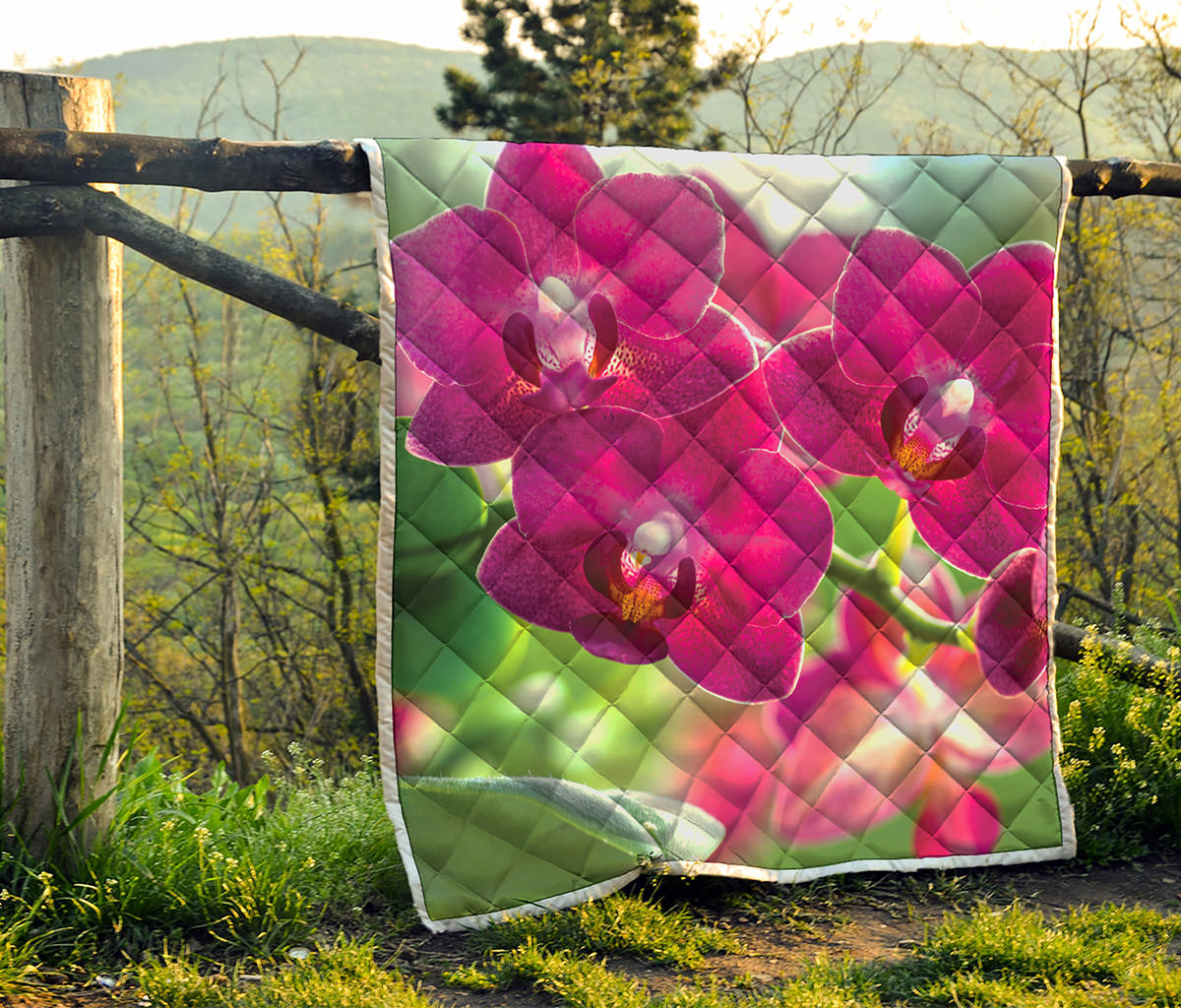 Magenta Orchid Flower Print Quilt