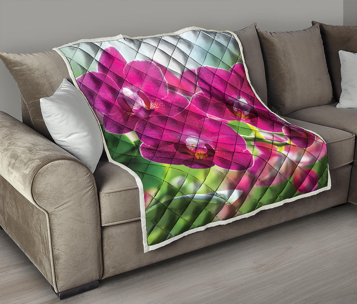 Magenta Orchid Flower Print Quilt