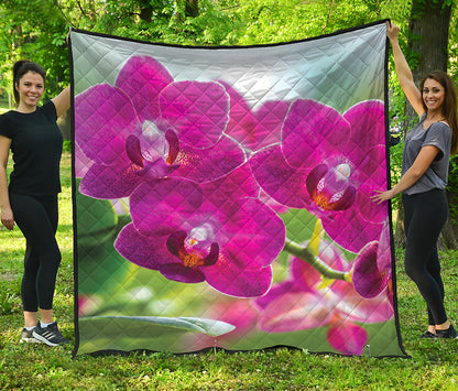 Magenta Orchid Flower Print Quilt