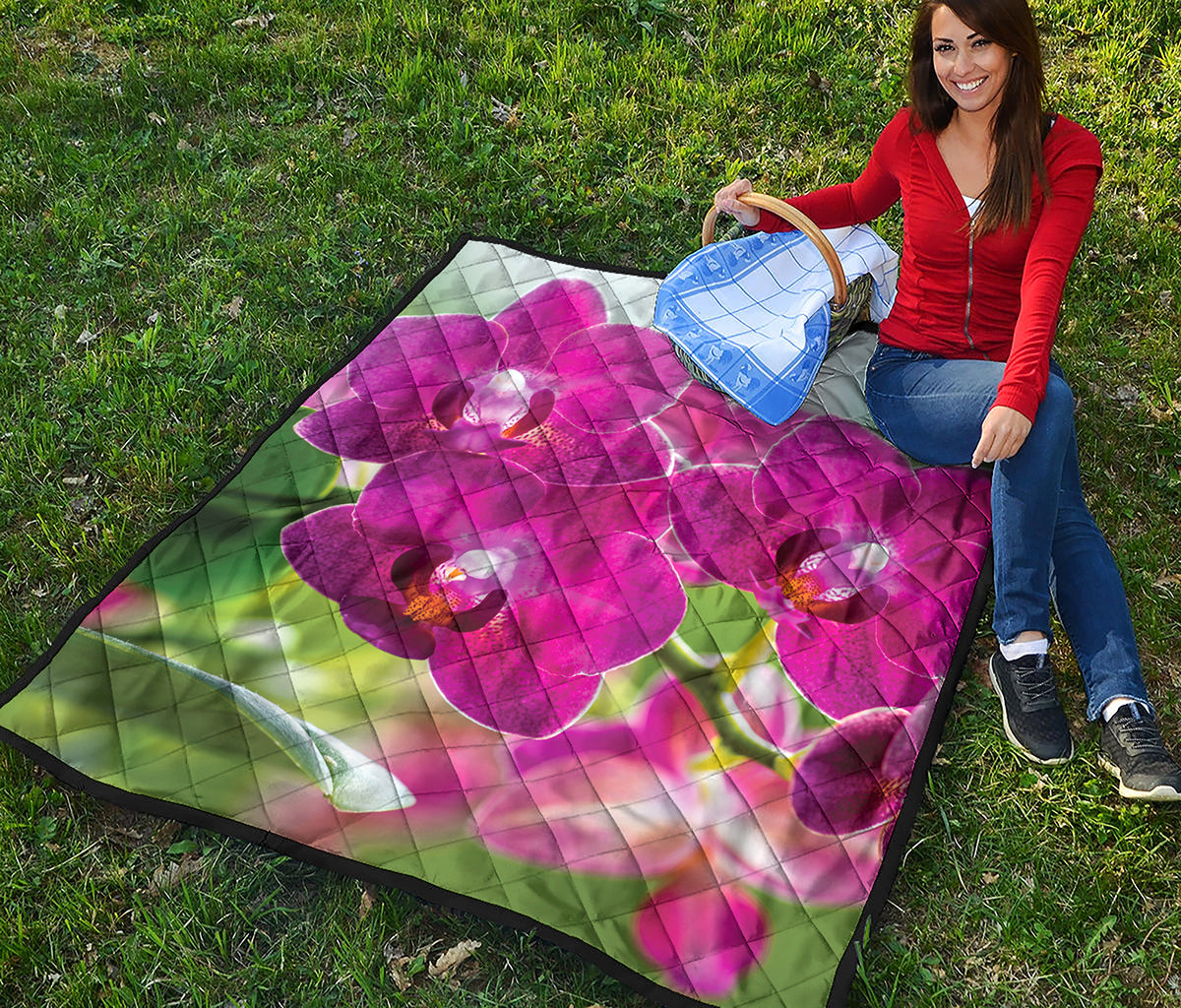 Magenta Orchid Flower Print Quilt