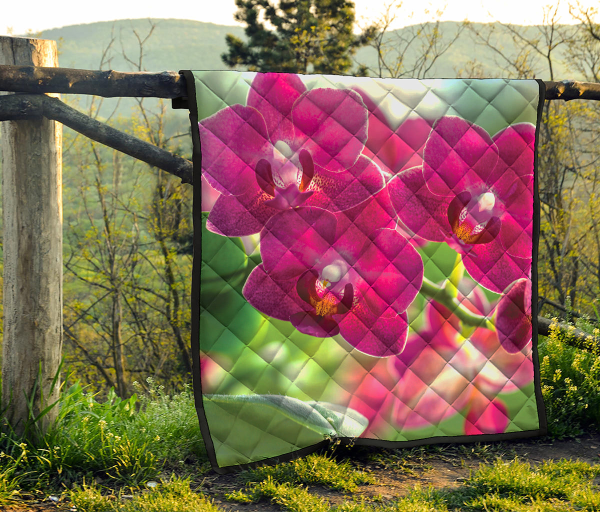 Magenta Orchid Flower Print Quilt