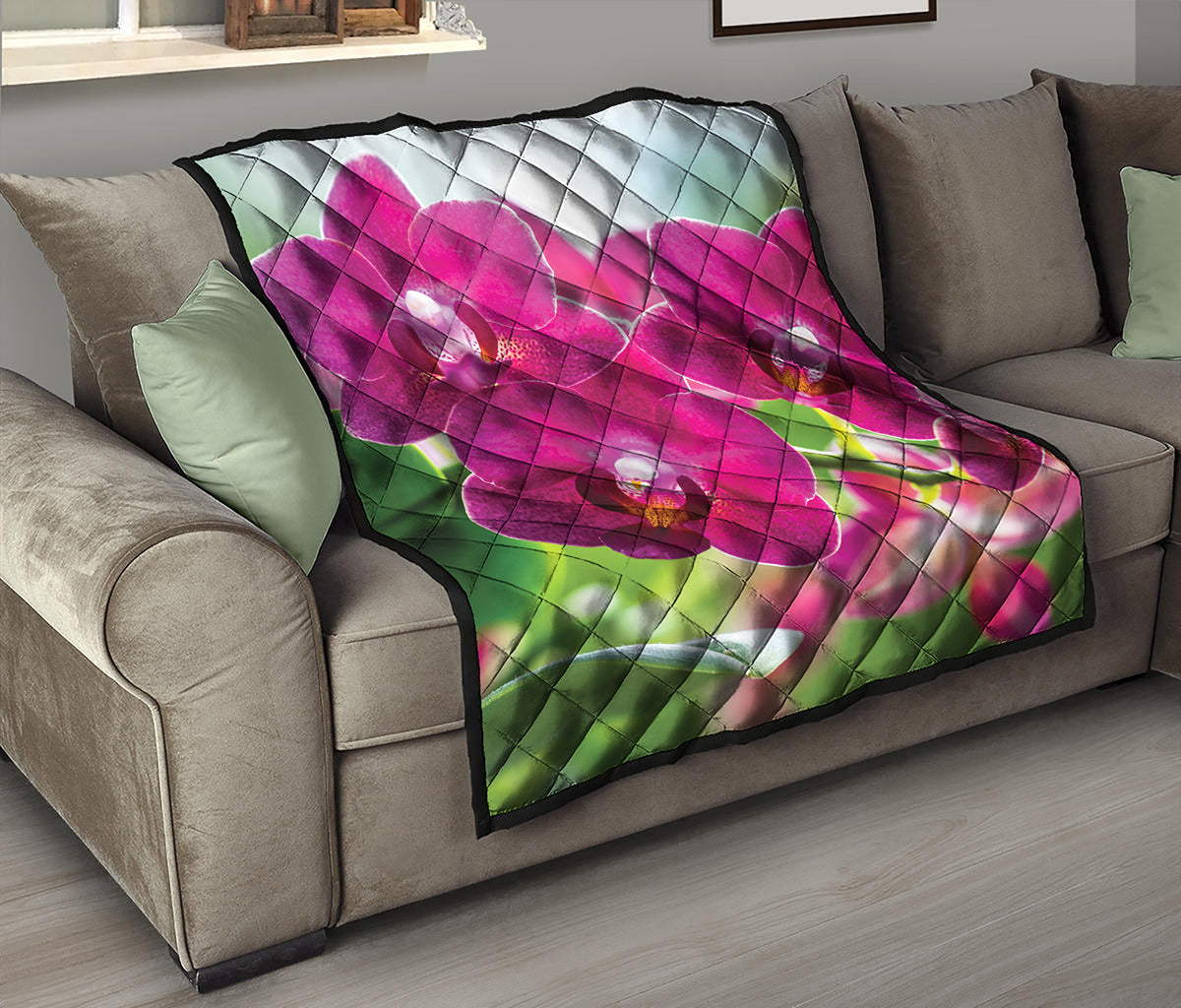 Magenta Orchid Flower Print Quilt