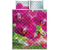 Magenta Orchid Flower Print Quilt Bed Set