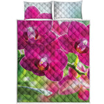 Magenta Orchid Flower Print Quilt Bed Set