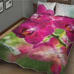 Magenta Orchid Flower Print Quilt Bed Set