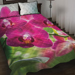 Magenta Orchid Flower Print Quilt Bed Set
