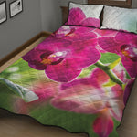 Magenta Orchid Flower Print Quilt Bed Set